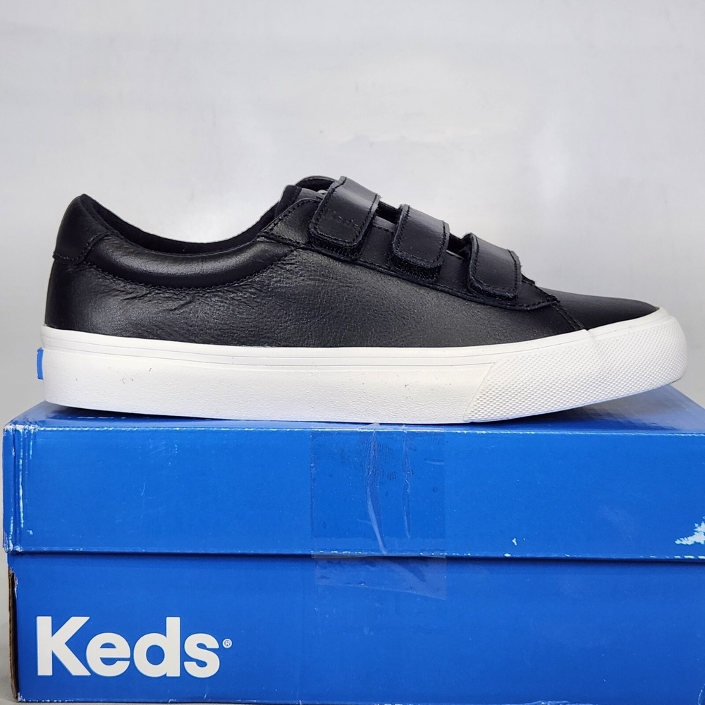 Keds Jump Kick V Leather Sneakers Womens Size 6.5 Black White Triple Strap